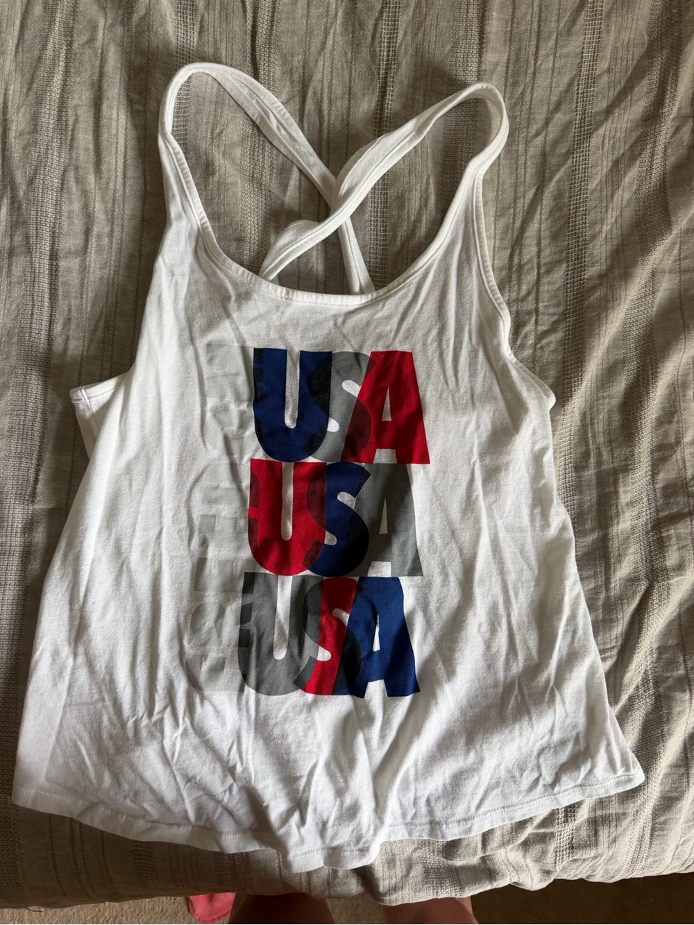 Under Armour White USA Graphic Crossback Tank Top